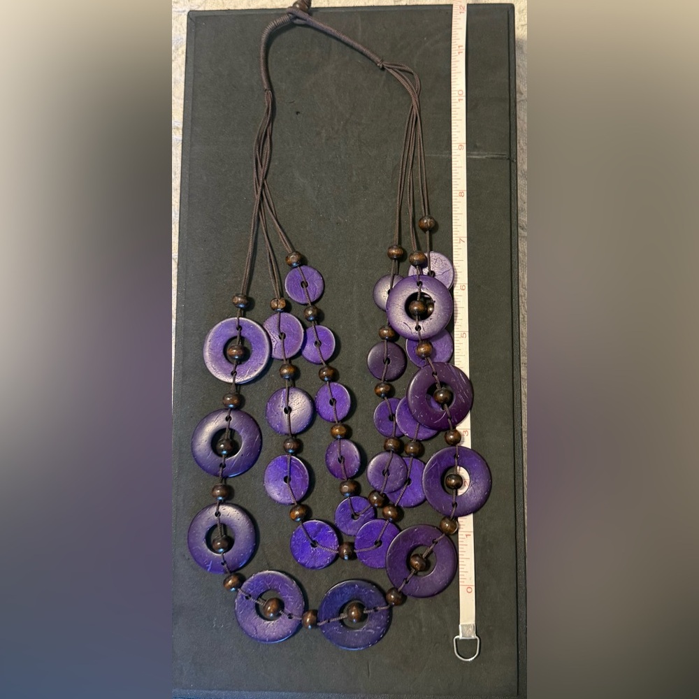 Purple Wooden Disc Necklace - multi layered -women’s necklaces